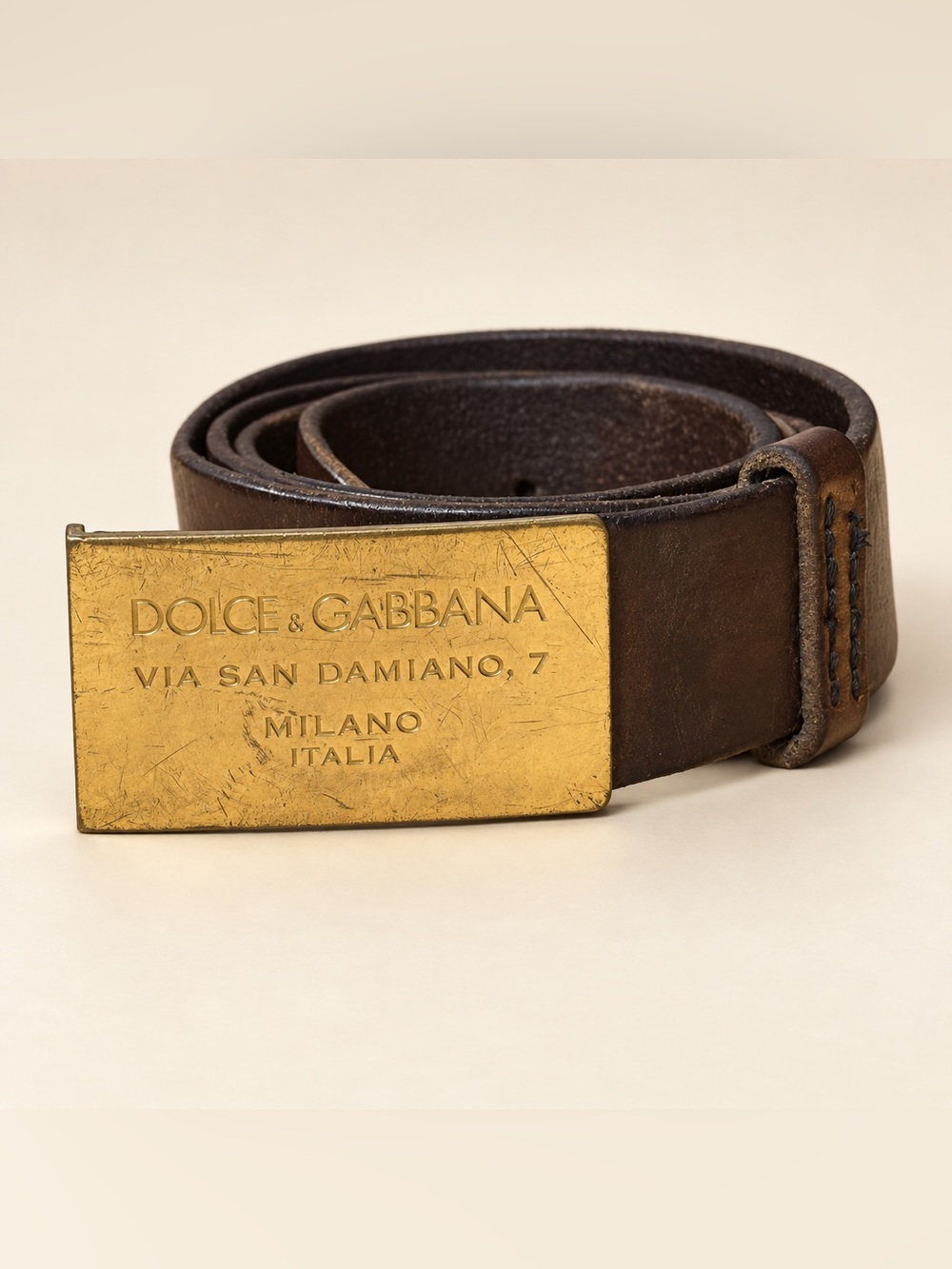 Dolce & Gabbana Brown Leather Belt with Gold Buckle